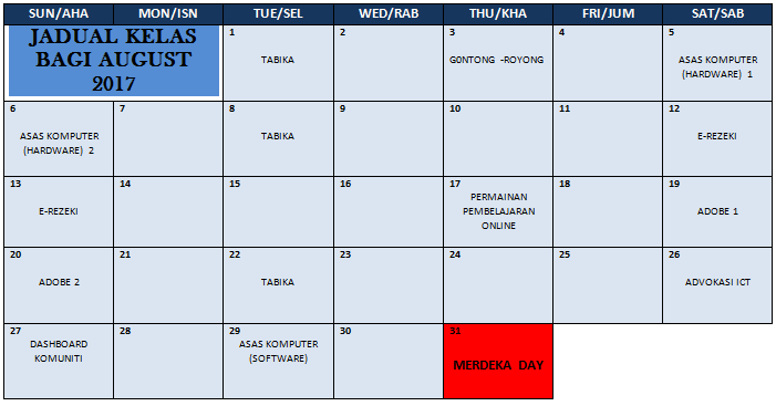 Jadual Kelas August
