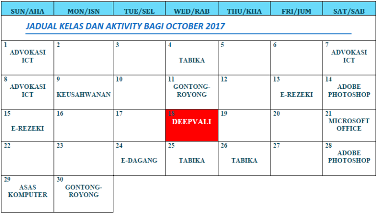 Jadual kelas oct 17