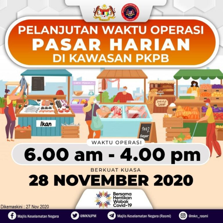 palanjutan waktu operasi pasar harian di kawasan pkpb